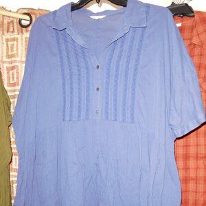 20W 22W 2X TERRA SKY BLUE BABYDOLL TUNIC BLOUSE COTTON TWILL